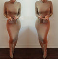 High Neck Long Sleeves Bodycon Pure Color Party ClubDress - OhYoursFashion - 11