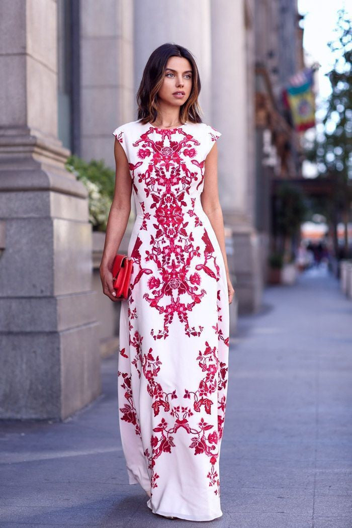Scoop Print Sleeveless Slim Dress Long Dress - Oh Yours Fashion - 1