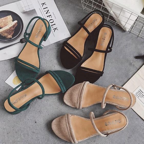 Simple Style Chunky Heels Square Open Toe Sandals