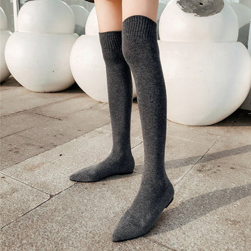 Elastic Over Knee Flat Bottomed Pointed Knitted Boots