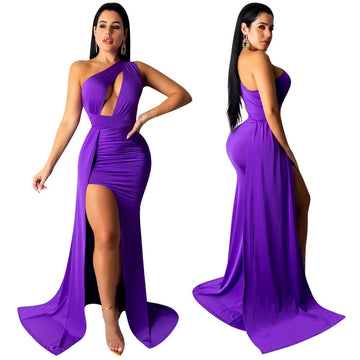 Sexy Women Sleeveless Bandage Blackless Party Long Purple Dress