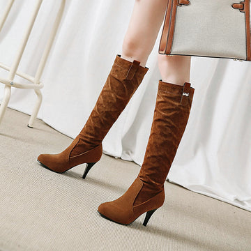 Autumn And Winter Suede High Heel Pointed Knee High Boots