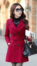 Slim Long Sleeves Button Wool Length Belt Coat - Oh Yours Fashion - 2