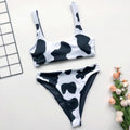 Cute Cattle Print High Rise Thong Bottom Bikinis