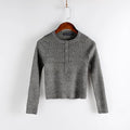 Scoop Pure Color Long Sleeves Slim Short Sweater