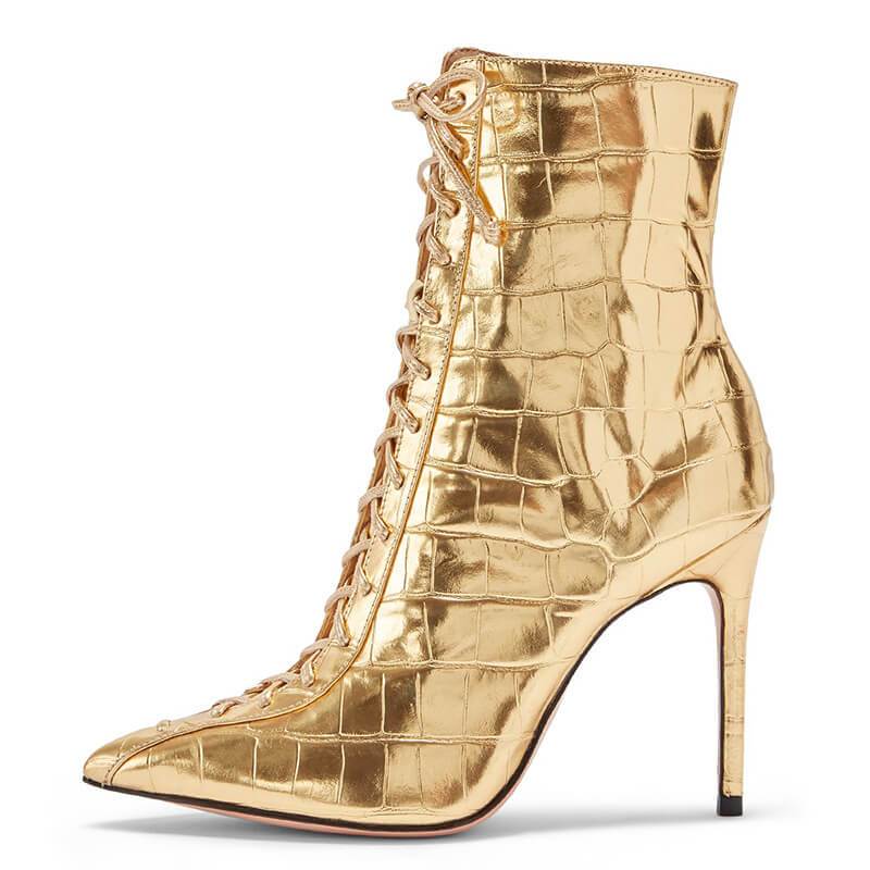 Sexy PU Snakeskin Point Toe Strap High Heel Boots