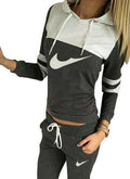Hooded Blouse Drawstring Long Pant Patchwork Activewear Set - Oh Yours Fashion - 1