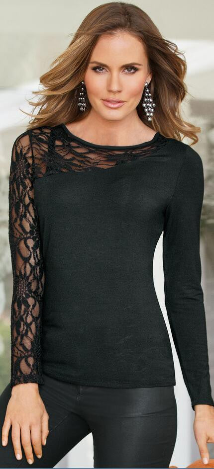 Personality Black Lace Patchwork Long Sleeve Blouse - Oh Yours Fashion - 1