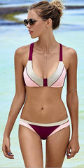 Colors Patchwork Spaghetti Strap Low Waist Bikini Set Swimwear - OhYoursFashion - 2
