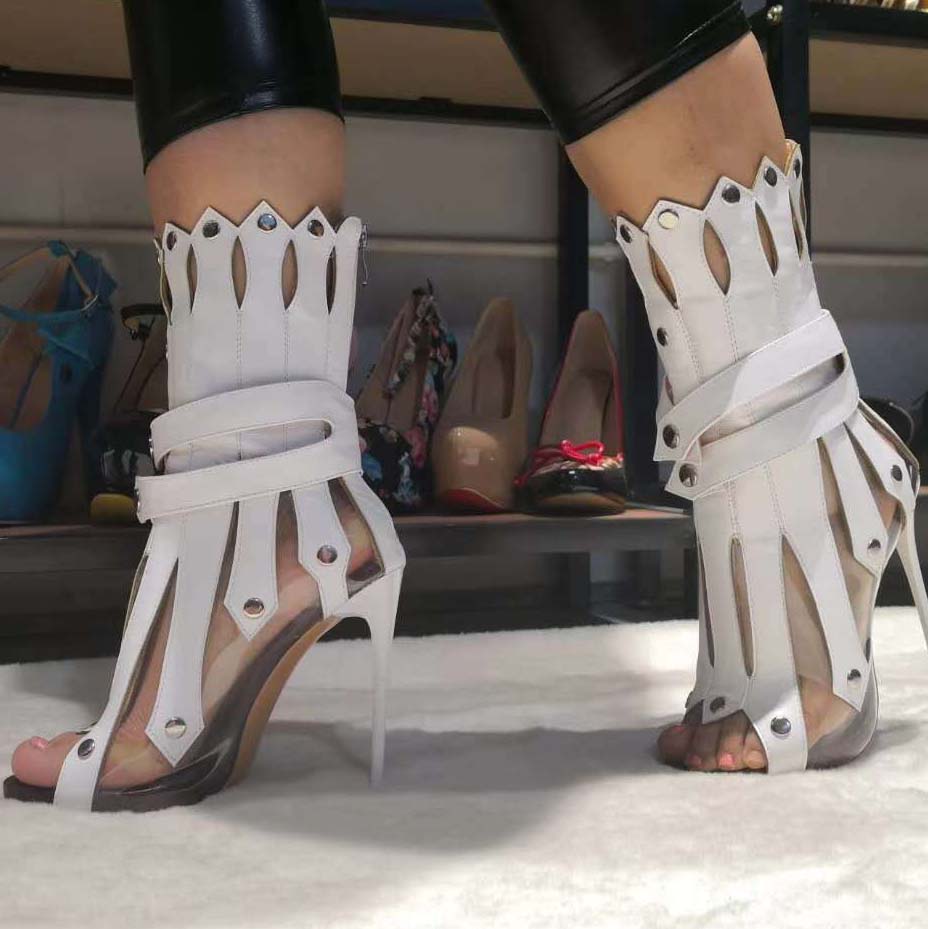 Leather Open Toe Buckle Cutout Sandals