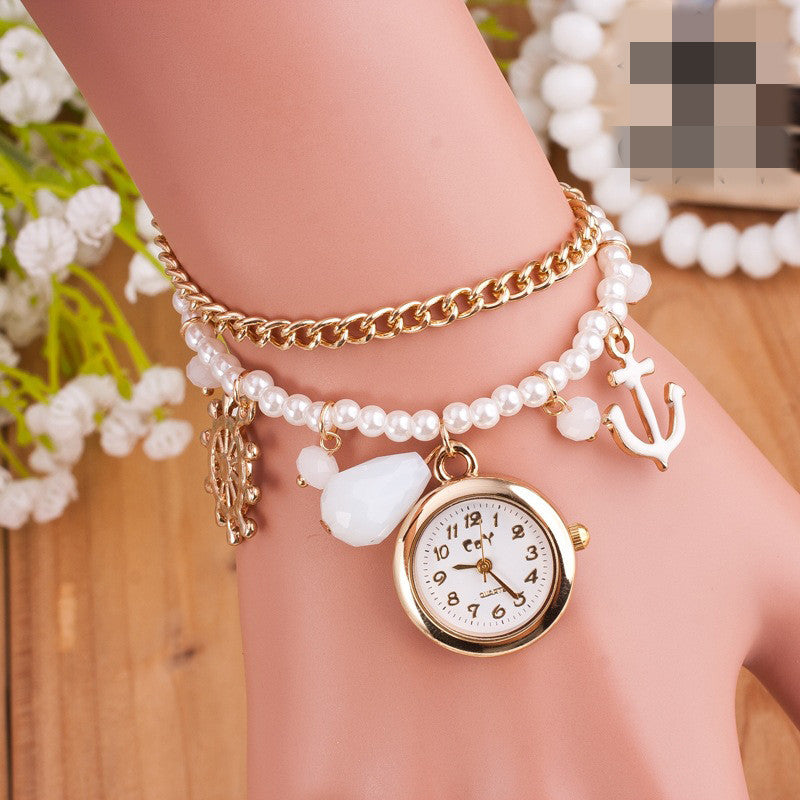 Golden Helmsman Pearl Bracelet Watch - Oh Yours Fashion - 1