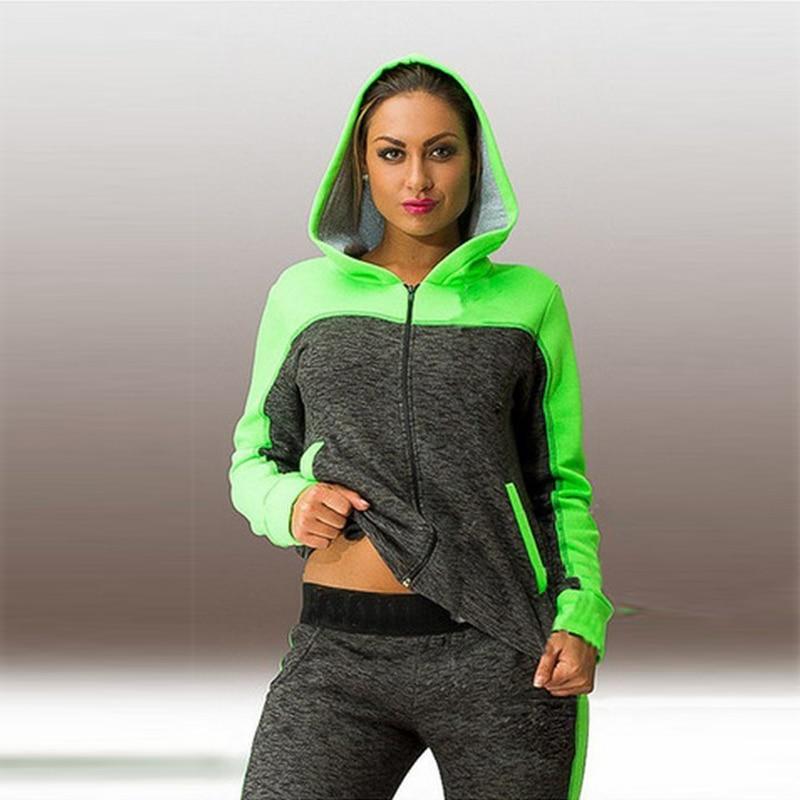 2 Piece Sets Plus Size Solid Women Sport Running Set Loose Hoodies Zippers Long Pant Women Tracksuits Suits