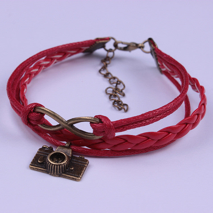 Camera Red Leather Cord Woven Bracelet - Oh Yours Fashion - 1