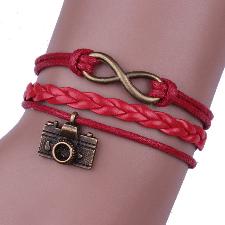 Camera Red Leather Cord Woven Bracelet - Oh Yours Fashion - 1