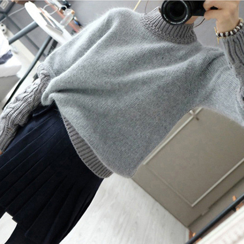 High Neck Cable Pullover Solid Color Sweater - Oh Yours Fashion - 4