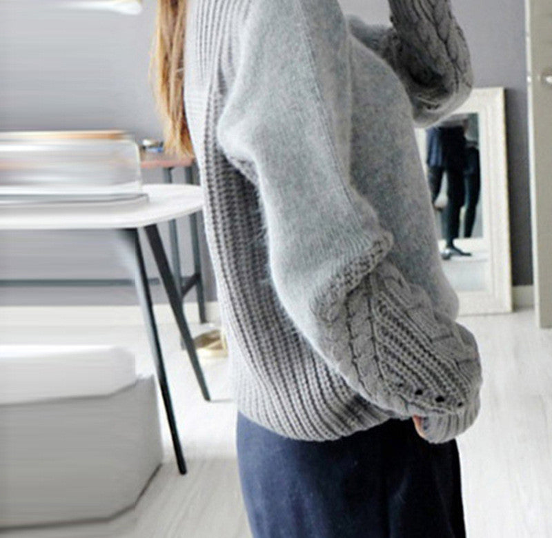 High Neck Cable Pullover Solid Color Sweater - Oh Yours Fashion - 5