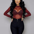 Sexy Women Blouses See Through Transparent Mesh Stand Neck Long Sleeve Sheer Blouse Shirt Ladies Tops