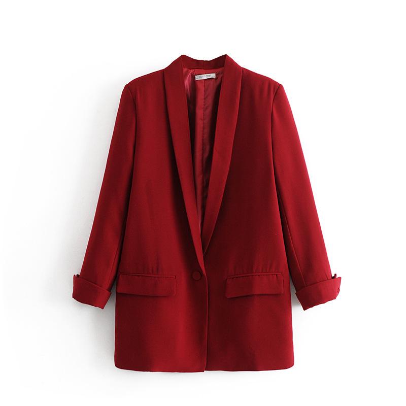 Women Solid Color Long Blazer Jacket Pleated Sleeve Loose Coat Office Lady Work Style Small Suit Single Button Blazer