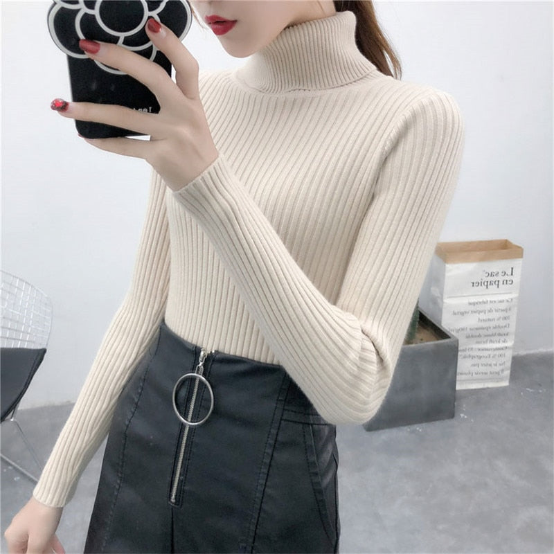 Women Sweater Casual Solid Turtleneck Female Pullover Full Sleeve Warm Soft Spring Autumn Winter Knitted Cotton