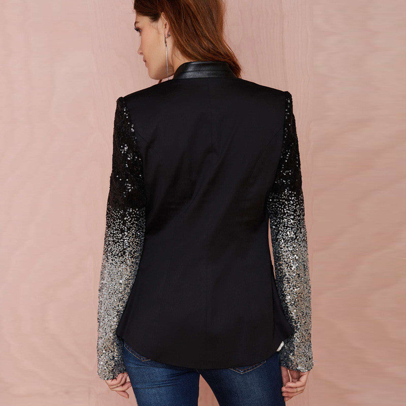 Gradually Changing Color Sequin Slim OL Women Blazer Coat - Oh Yours Fashion - 6