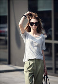 Scoop Short Sleeves Pure Color Casual Loose T-shirt - OhYoursFashion - 6
