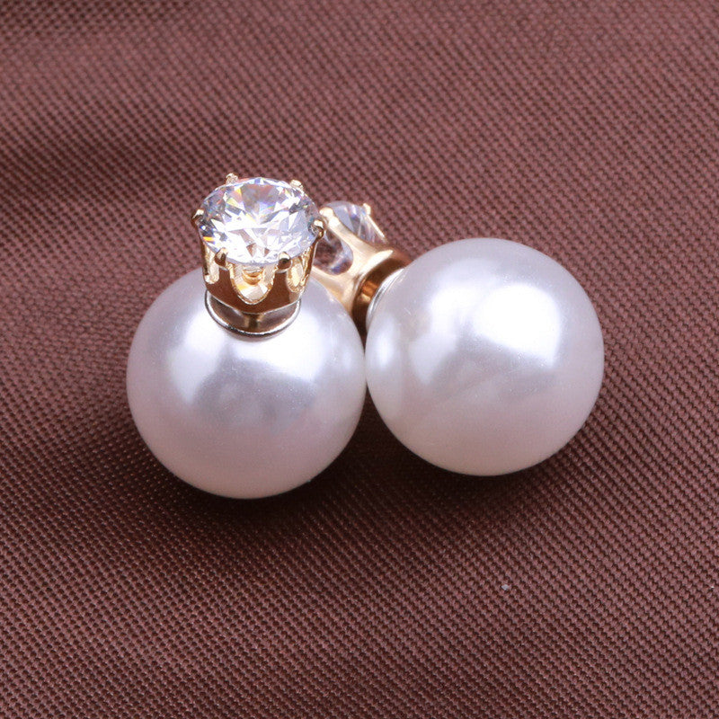 Fashion Crystal Zircon Double Pearl Earring - Oh Yours Fashion - 1