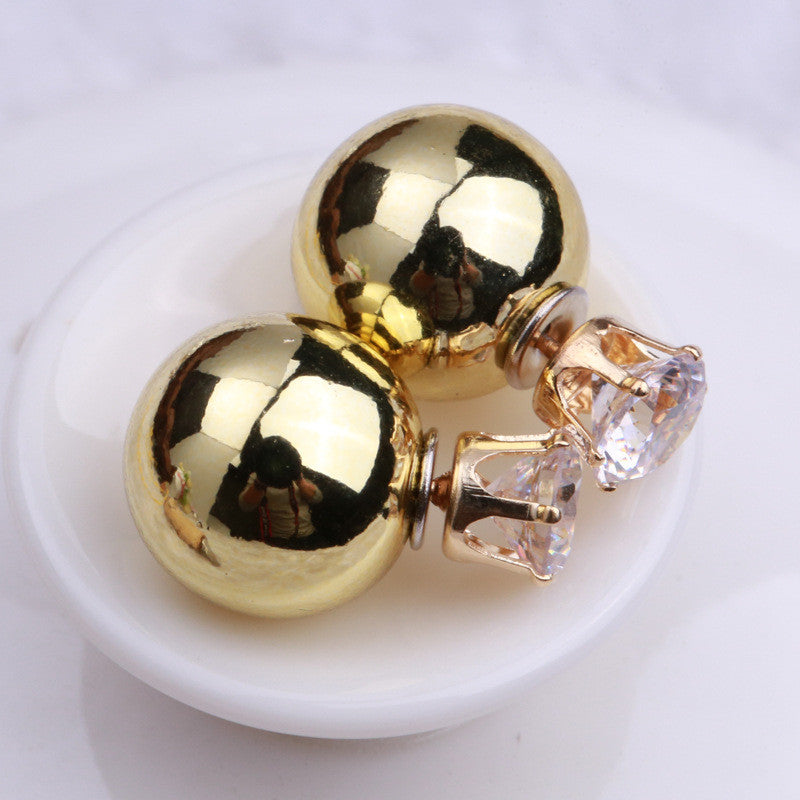 Fashion Crystal Zircon Double Pearl Earring - Oh Yours Fashion - 4