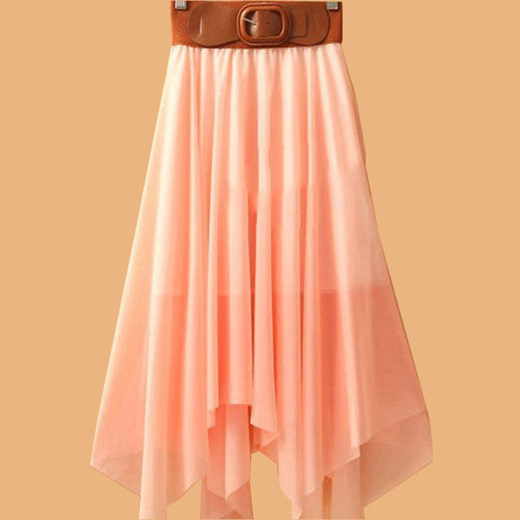 Chiffon Irregular Bohemian Flare Pleated Beach Middle Belt Skirt - Oh Yours Fashion - 7