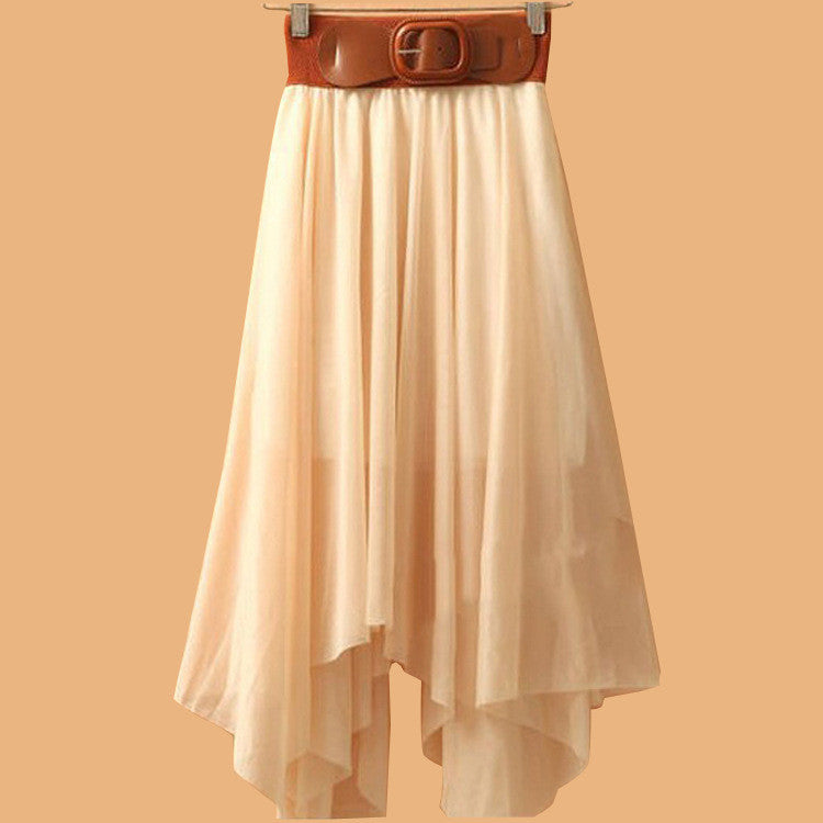 Chiffon Irregular Bohemian Flare Pleated Beach Middle Belt Skirt - Oh Yours Fashion - 6