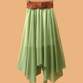 Chiffon Irregular Bohemian Flare Pleated Beach Middle Belt Skirt - Oh Yours Fashion - 5