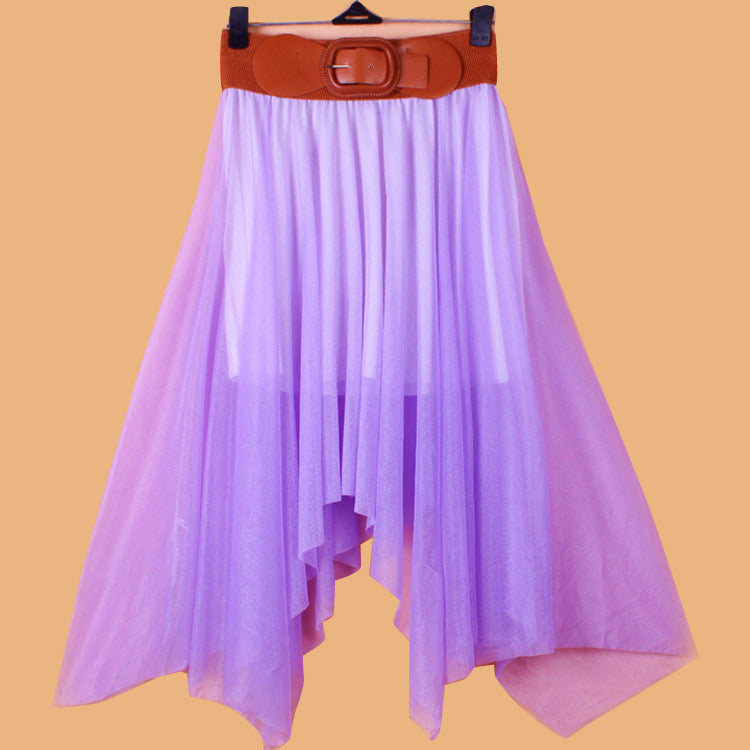 Chiffon Irregular Bohemian Flare Pleated Beach Middle Belt Skirt - Oh Yours Fashion - 8