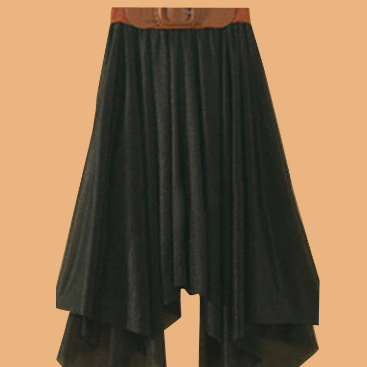 Chiffon Irregular Bohemian Flare Pleated Beach Middle Belt Skirt - Oh Yours Fashion - 1