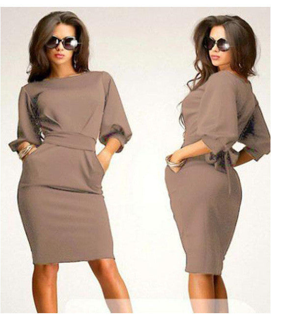 Unique Puff 3/4 Sleeves Bodycon Knee-length Casual Dress - OhYoursFashion - 3