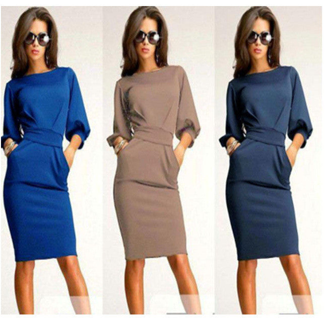 Unique Puff 3/4 Sleeves Bodycon Knee-length Casual Dress - OhYoursFashion - 4