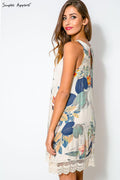 Sleeveless Irregular Print Lace O-neck Short Dress - Oh Yours Fashion - 5