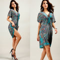 Plus Size Floral Print V Neck Draw String Beach Dress - Oh Yours Fashion - 3