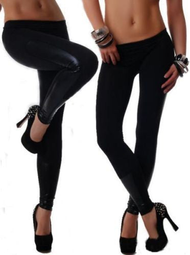 Silk Low Waist Pu Patchwork 9/10 Skinny Sport Yoga Leggings - Oh Yours Fashion - 5
