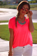 Scoop Short Sleeves Pure Color Loose Blouse - Oh Yours Fashion - 2