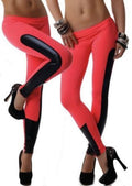 Silk Low Waist Pu Patchwork 9/10 Skinny Sport Yoga Leggings - Oh Yours Fashion - 1