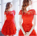 Fashion A-line Hollow Out Lace Knee-length Dress - OhYoursFashion - 4
