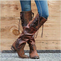 Leather Lace Up Low Heel Knee High Boots