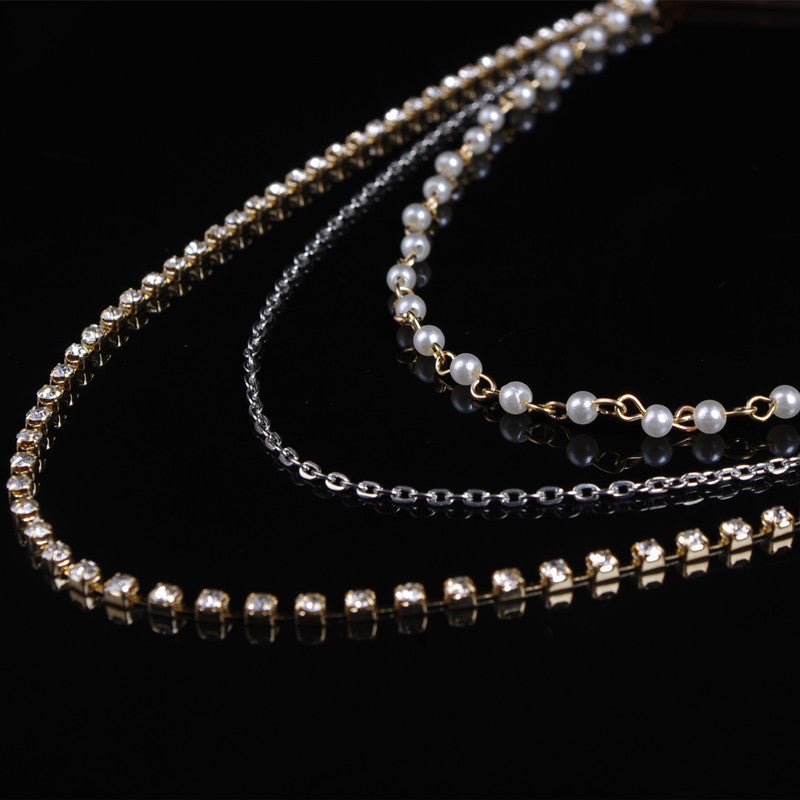 Luxury Bride Crystal Pearl Beads Tassel Chain Multilayer Manual Hair Clips - Oh Yours Fashion - 3