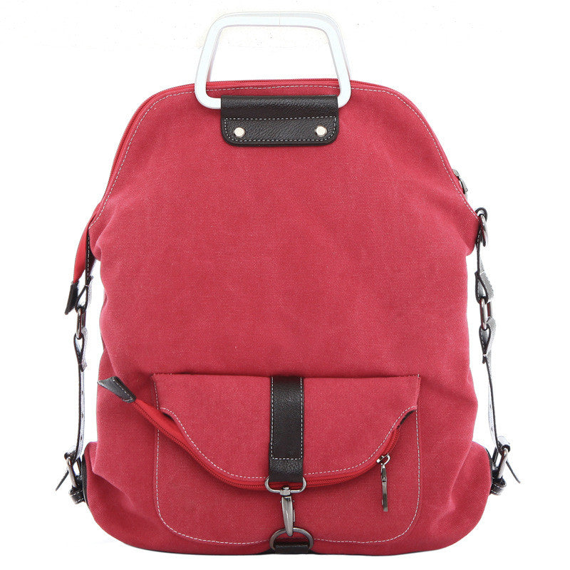 Foldable Pure Color Leather Hardware Canvas Backpack - Oh Yours Fashion - 1