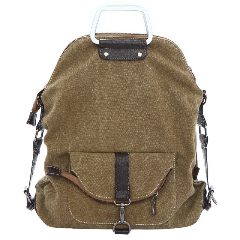 Foldable Pure Color Leather Hardware Canvas Backpack - Oh Yours Fashion - 2