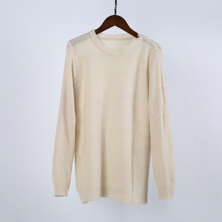 Round Collar Hollow Out Thin Casual Sweater - Oh Yours Fashion - 4