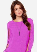 Scoop Long Sleeves Split Casual Chiffon Blouse - Oh Yours Fashion - 7