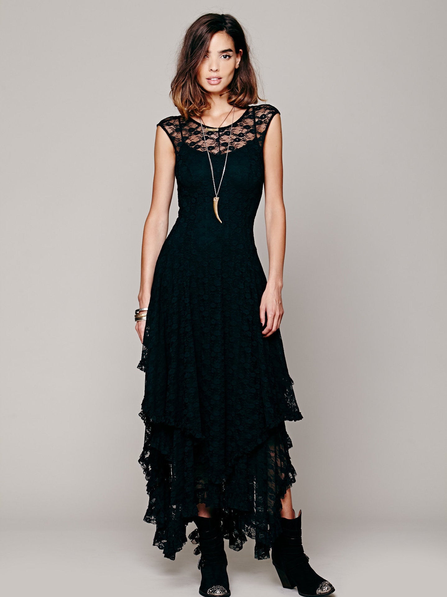 Luxurious Lace Ruched Irregular Long Prom Party Dress - OhYoursFashion - 3