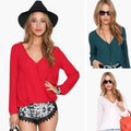 Deep V-neck Long Sleeves Chiffon Plus Size Blouse - Oh Yours Fashion - 1