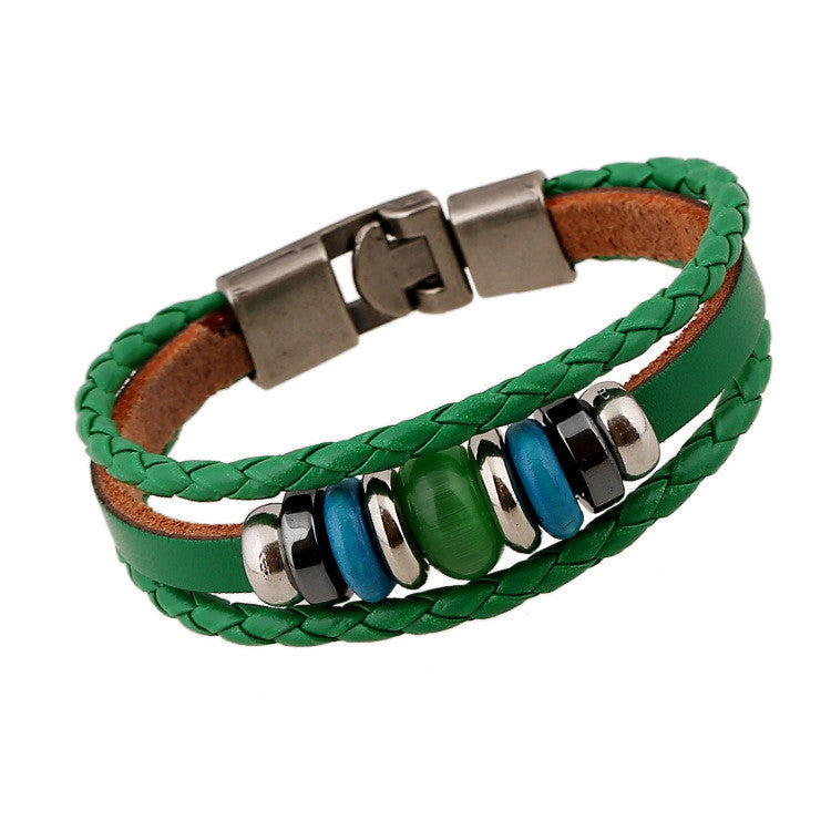 Hand-woven Multicolor Beaded Leather Bracelet - Oh Yours Fashion - 3