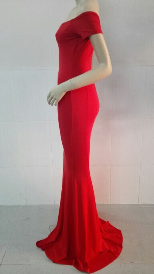 Sexy Off Shoulder Red Mermaid Long Party Floor Length Dress - OhYoursFashion - 3